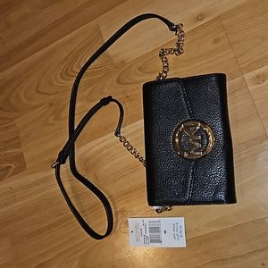 Michael Kors Black and Gold Toned Cross Body Purse